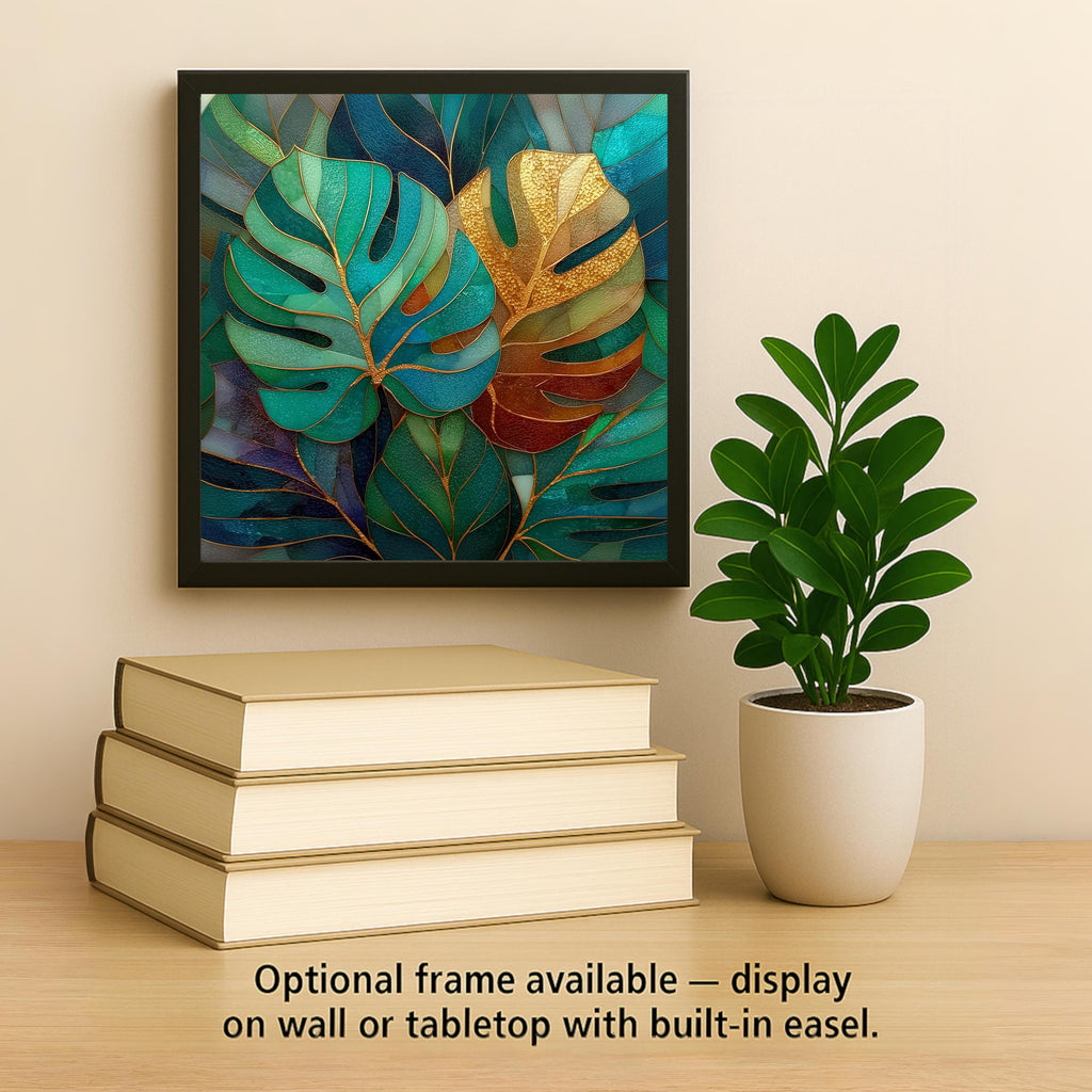 Monstera Leaf Wall Art Ceramic Tile Stained Glass Style Green Tropical Modern Home Botanical Decor Art