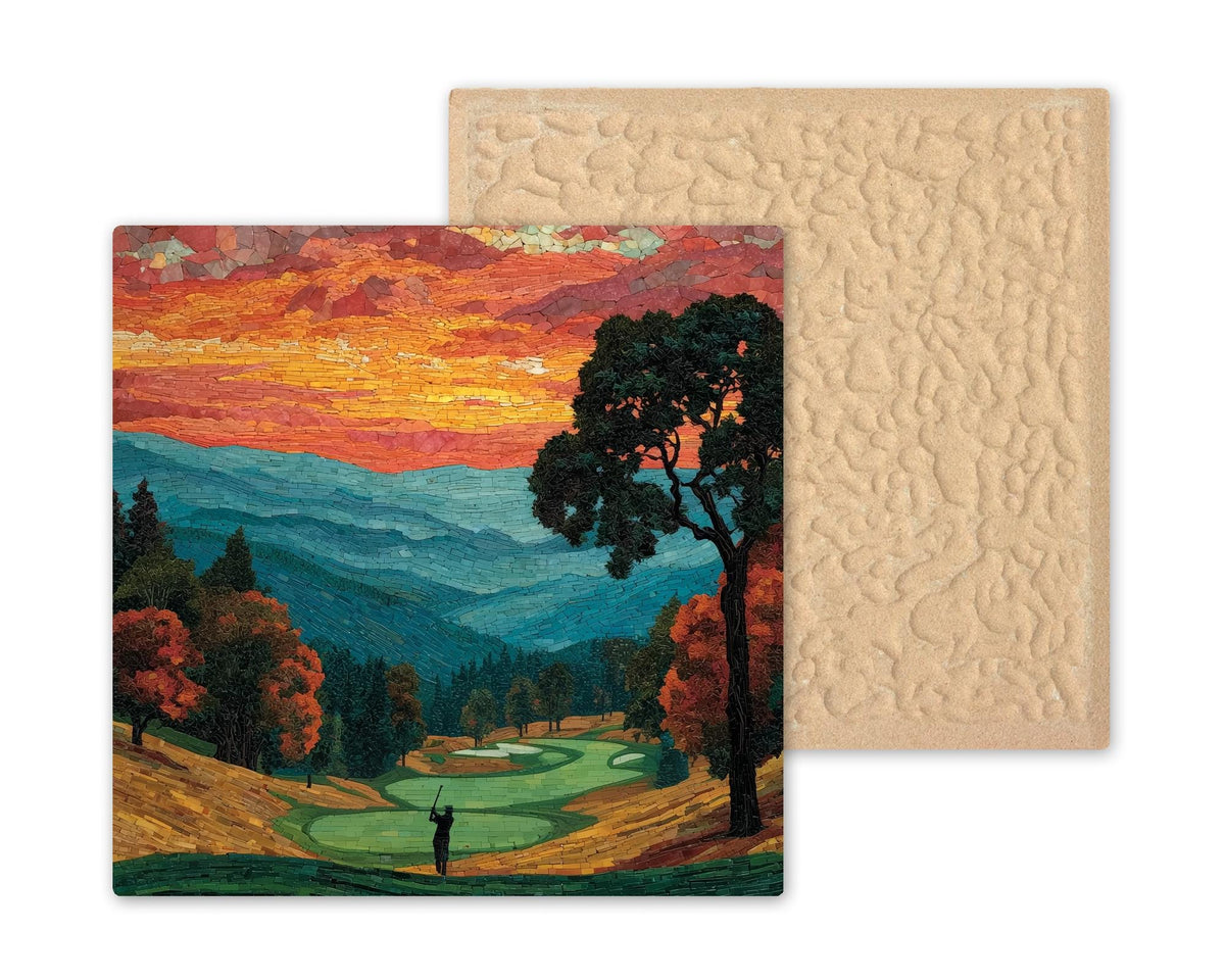 Golf Wall Art Ceramic Tile Stained Glass Style Retirement Gift Golfer Course Landscape Nature Decor Art