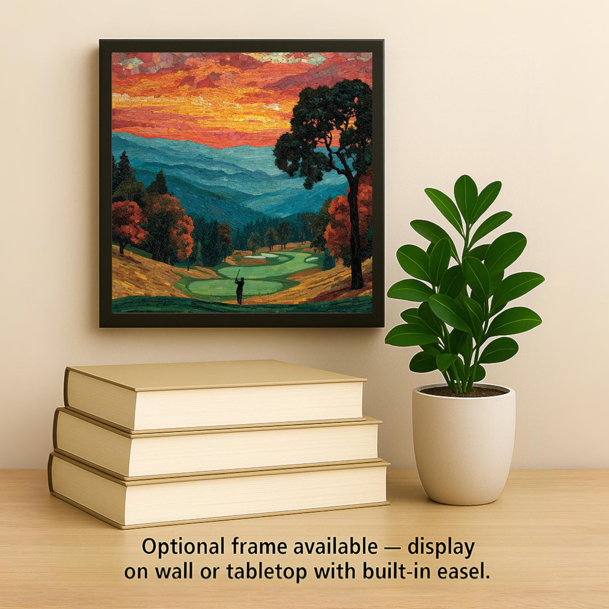 Golf Wall Art Ceramic Tile Stained Glass Style Retirement Gift Golfer Course Landscape Nature Decor Art