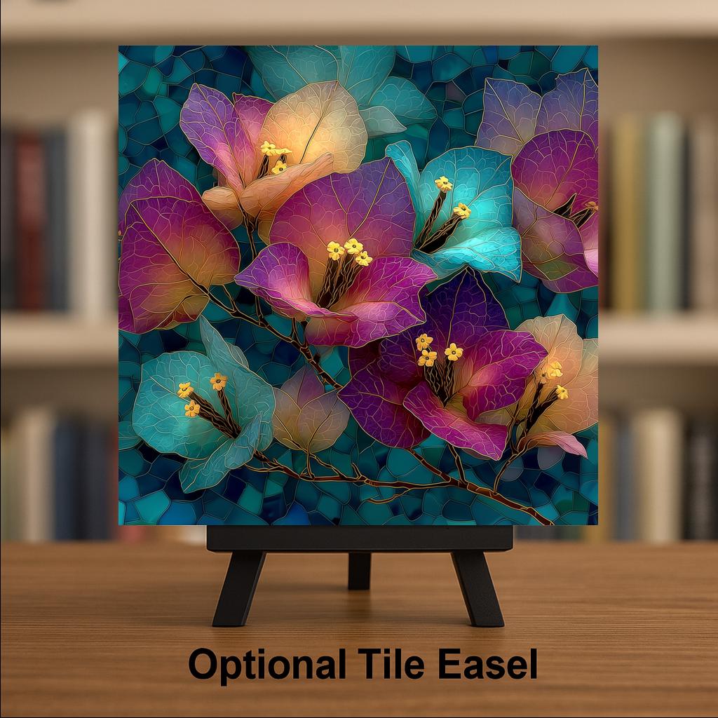 Bougainvillea Wall Art Ceramic Tile Stained Glass Style Tropical Floral Garden Botanical Nature Gift DecorDecor