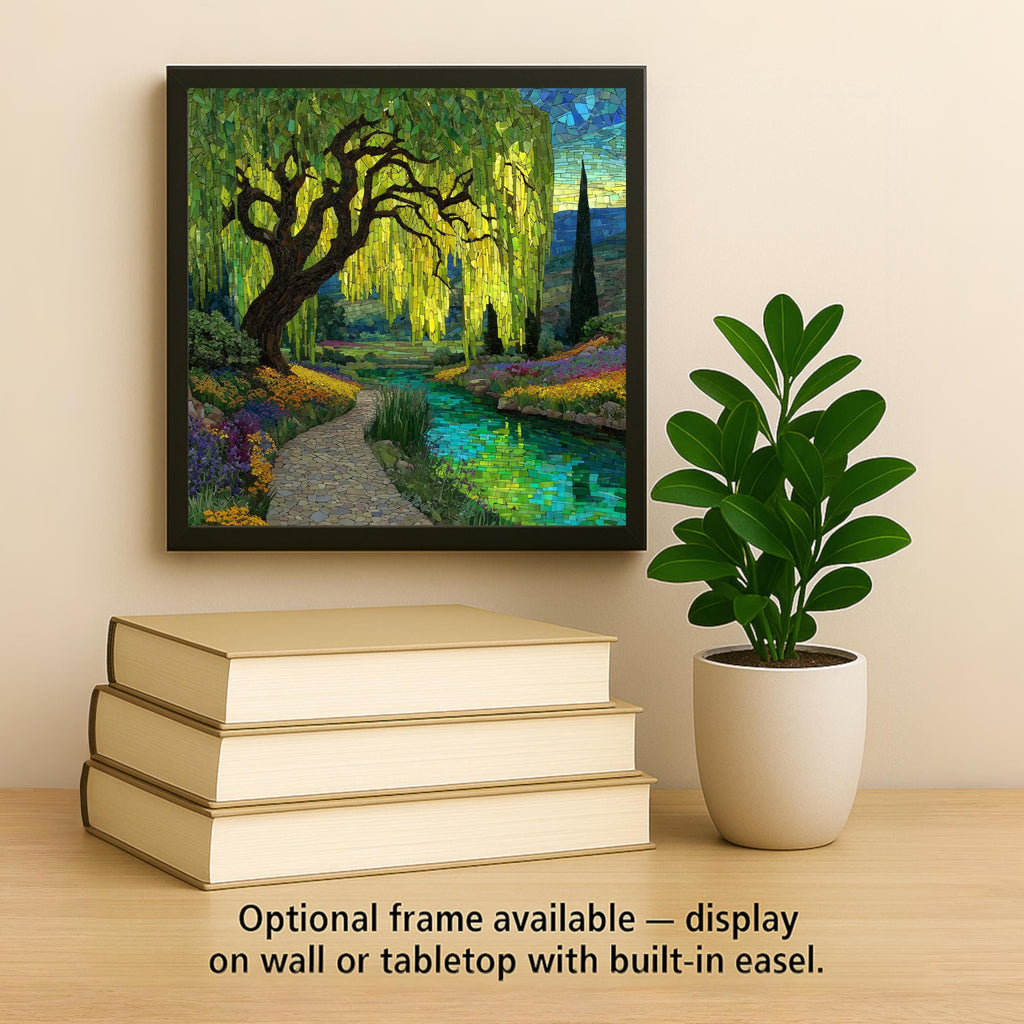Weeping Willow Wall Art Ceramic Tile Stained Glass Style Nature Garden Landscape Peaceful Botanical DecorArt