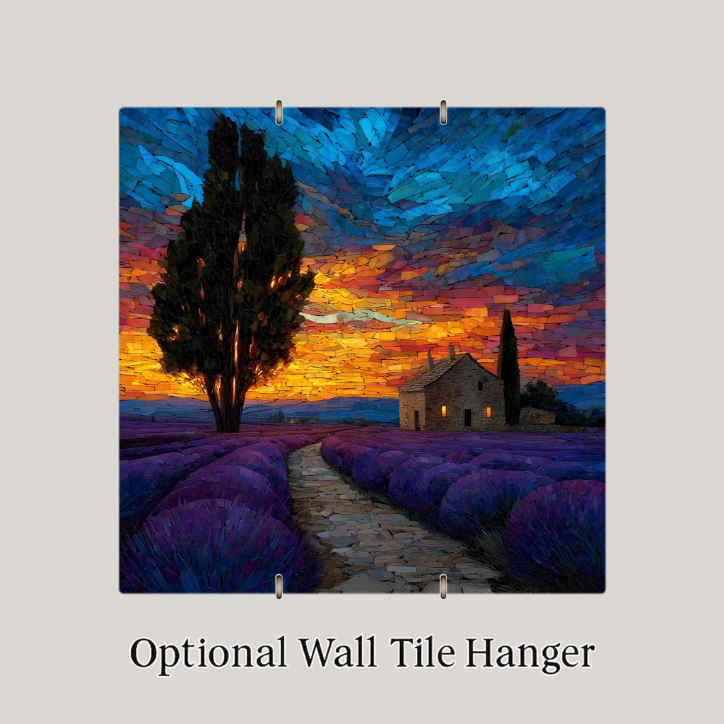 Lavender Field Ceramic Art Tile – Stained Glass Style, Provence French Country Botanical, Lavender Lover Gift, Travel