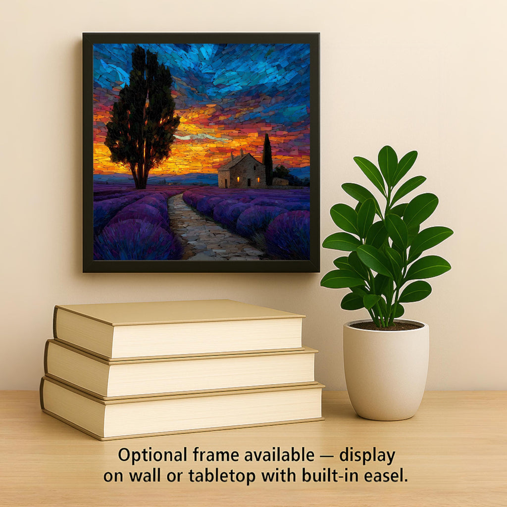 Lavender Field Ceramic Art Tile – Stained Glass Style, Provence French Country Botanical, Lavender Lover Gift, Travel