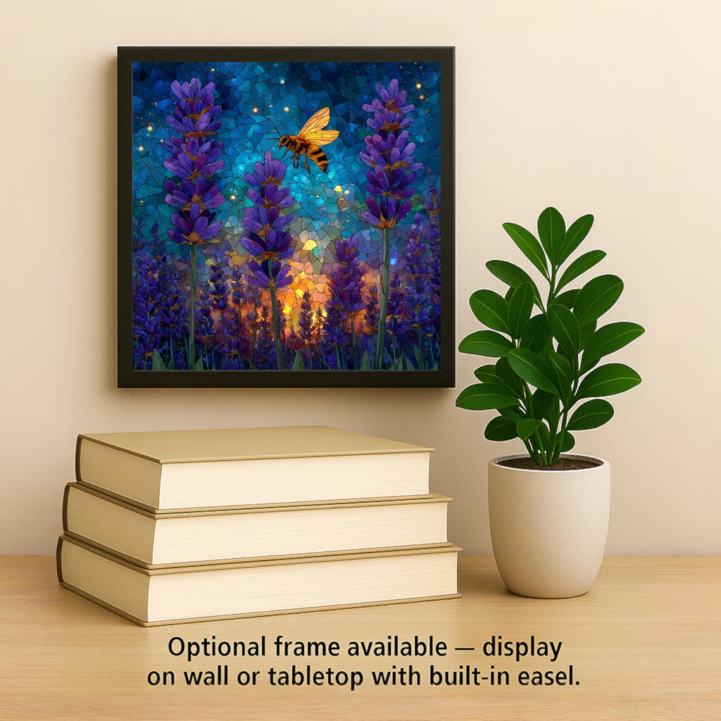 Lavender Field Ceramic Art Tile – Stained Glass Style, Purple Botanical Garden, Bee Lavender Lover Gift, Floral Decor