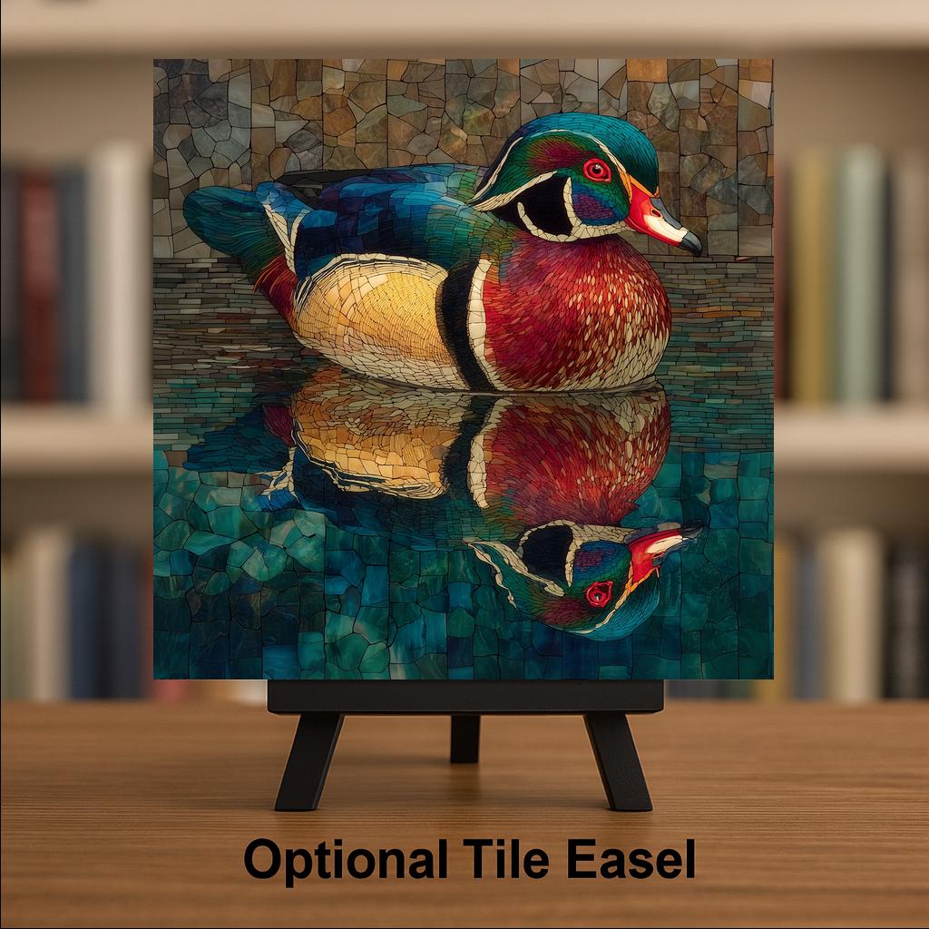 Wood Duck Wall Art Ceramic Tile Stained Glass Style Birdwatcher Gift Wildlife Nature Waterfowl Decor