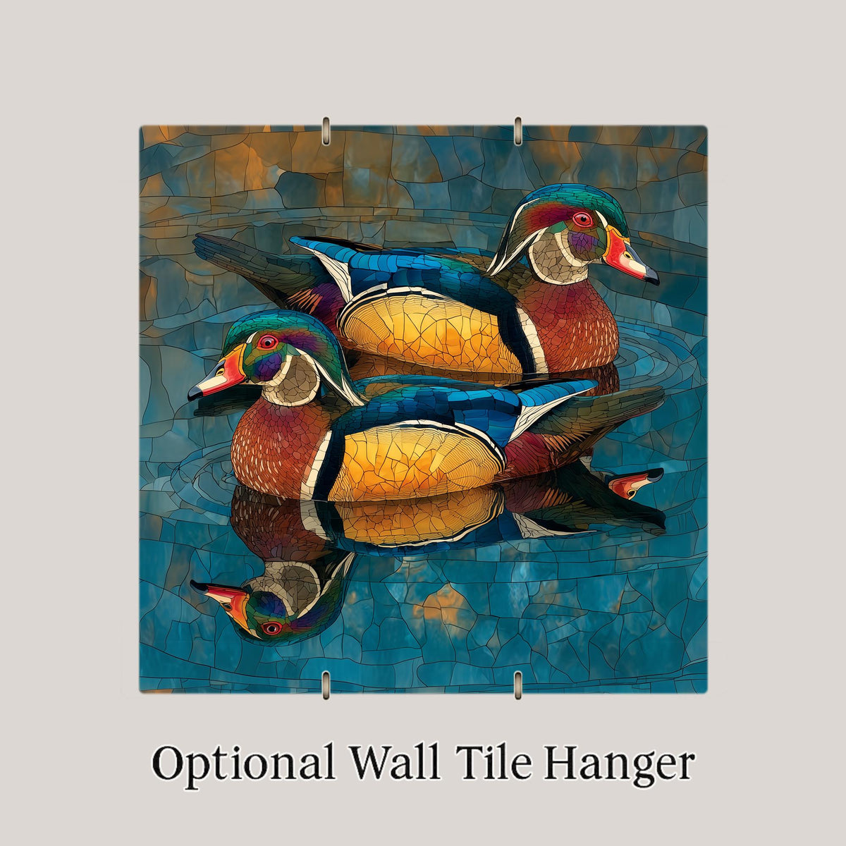 Wood Duck Wall Art Ceramic Tile Stained Glass Style Duck Pair Birdwatcher Memorial Gift Wildlife Decor
