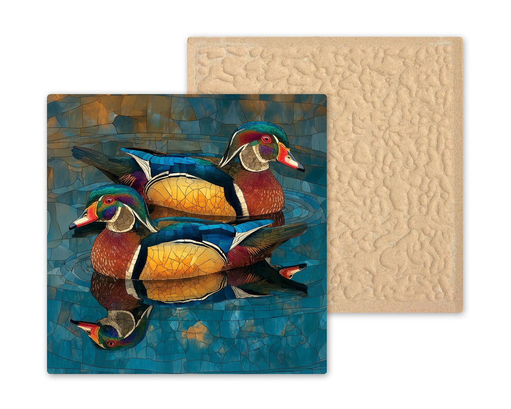 Wood Duck Wall Art Ceramic Tile Stained Glass Style Duck Pair Birdwatcher Memorial Gift Wildlife Decor
