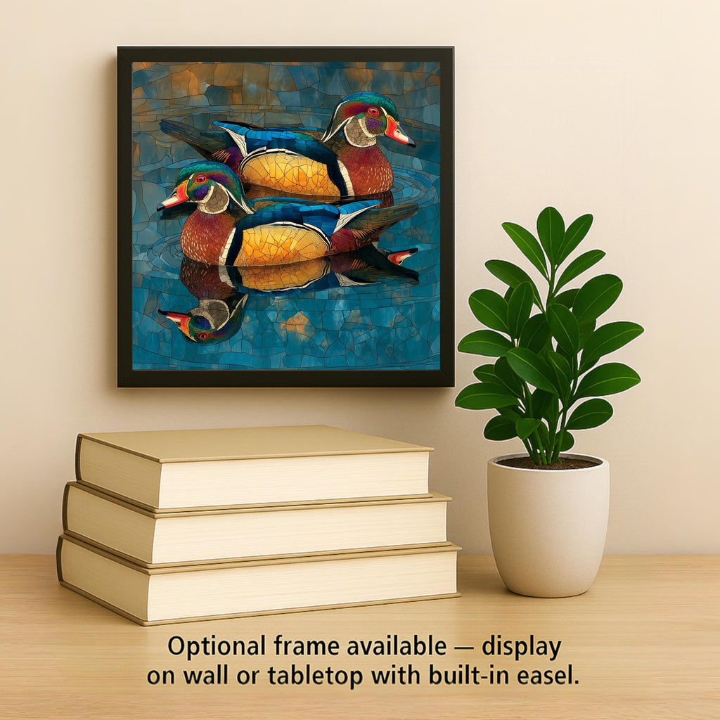 Wood Duck Wall Art Ceramic Tile Stained Glass Style Duck Pair Birdwatcher Memorial Gift Wildlife Decor