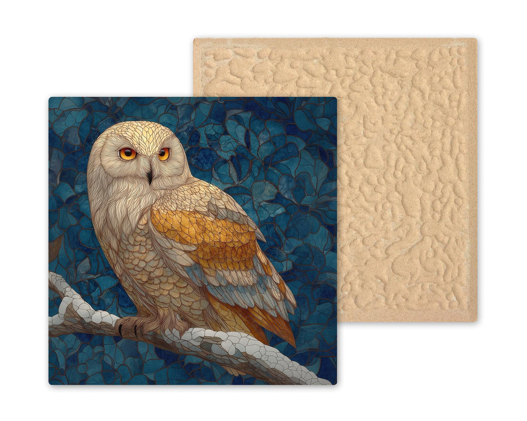 Snowy Owl Wall Art Ceramic Tile Stained Glass Style Owl Gift Portrait Wildlife Nature Decor Bird Lover Art