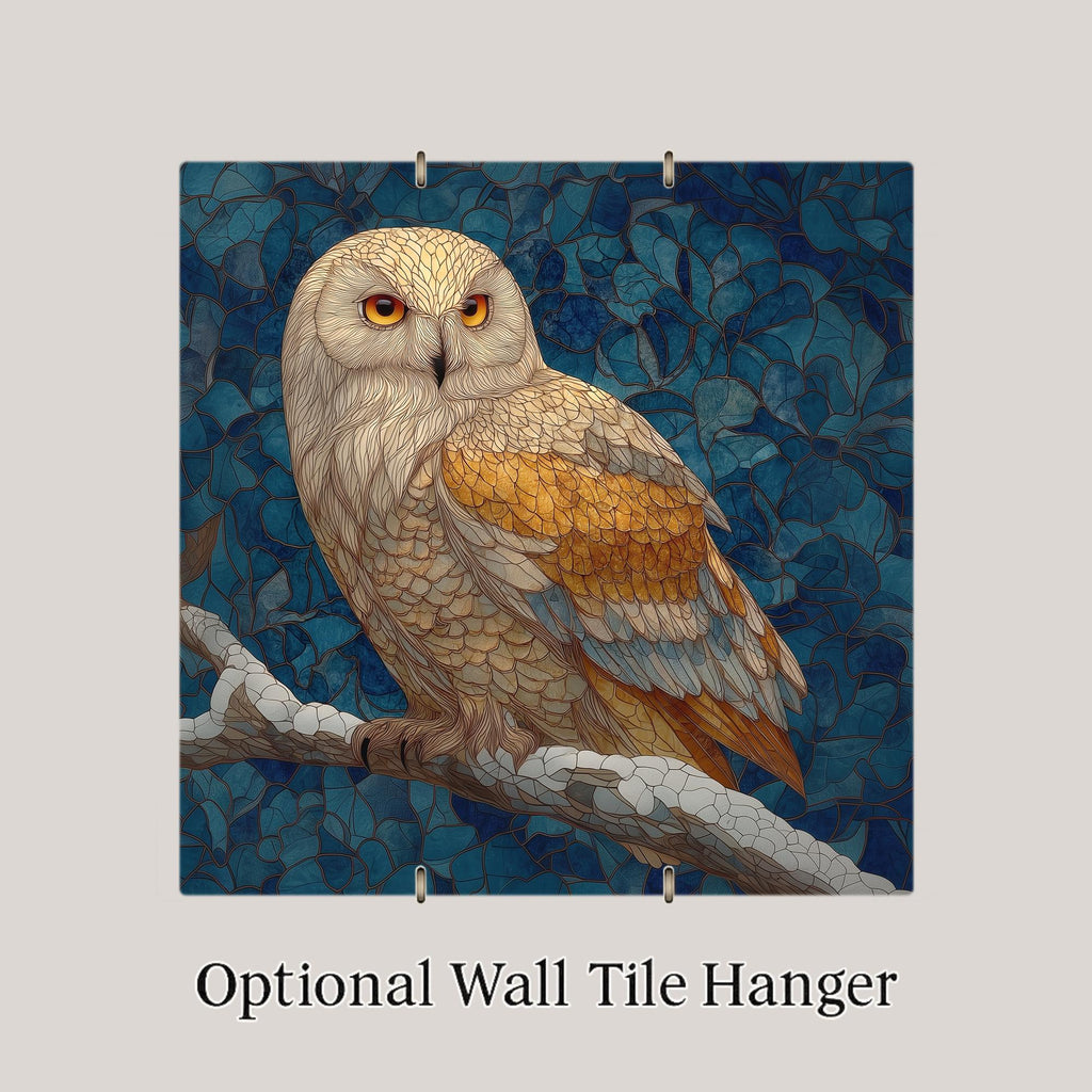 Snowy Owl Wall Art Ceramic Tile Stained Glass Style Owl Gift Portrait Wildlife Nature Decor Bird Lover Art