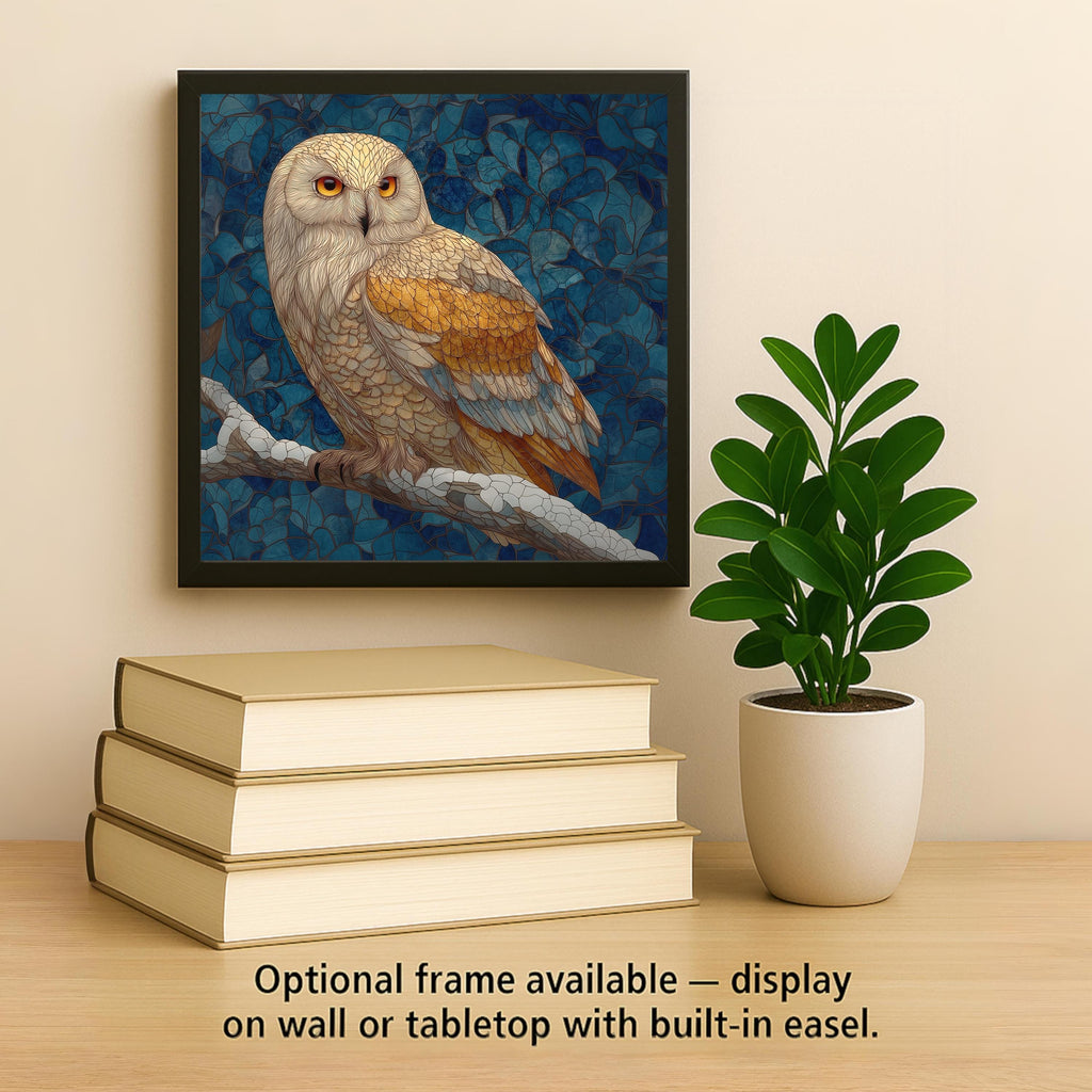 Snowy Owl Wall Art Ceramic Tile Stained Glass Style Owl Gift Portrait Wildlife Nature Decor Bird Lover Art
