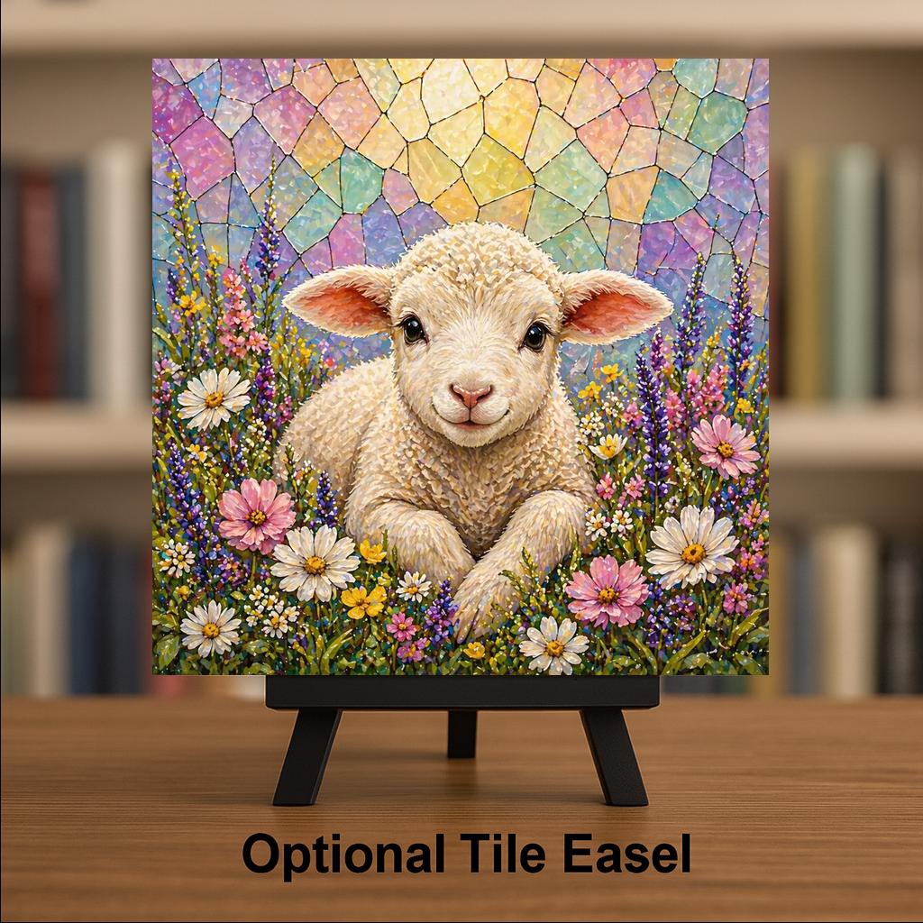 Lamb Wall Art Ceramic Tile Stained Glass Style Easter Gift Spring Animal Decor Religious Home Art Lamb Lover Gift Tile