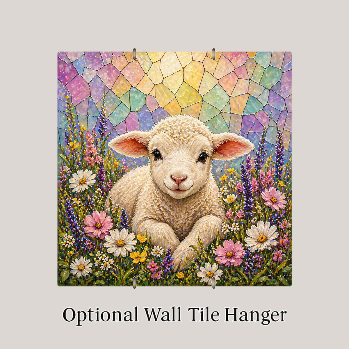 Lamb Wall Art Ceramic Tile Stained Glass Style Easter Gift Spring Animal Decor Religious Home Art Lamb Lover Gift Tile