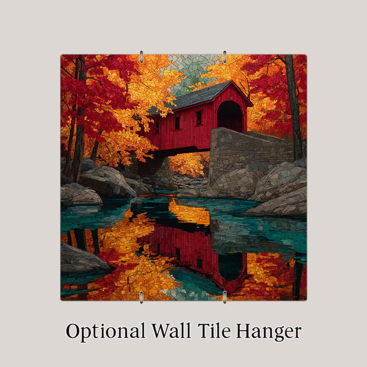 Covered Bridge Wall Art Ceramic Tile Stained Glass Style New England Americana Gift Vermont Decor Nature