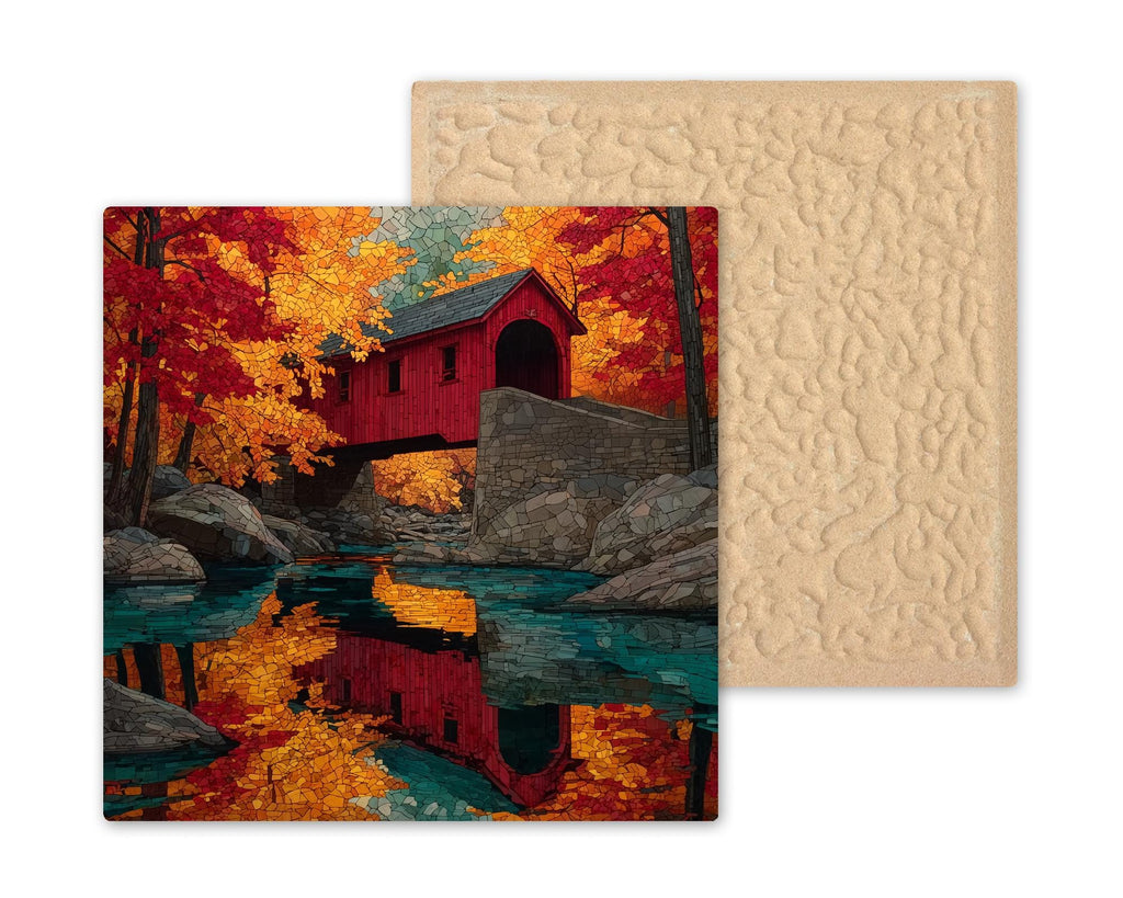 Covered Bridge Wall Art Ceramic Tile Stained Glass Style New England Americana Gift Vermont Decor Nature