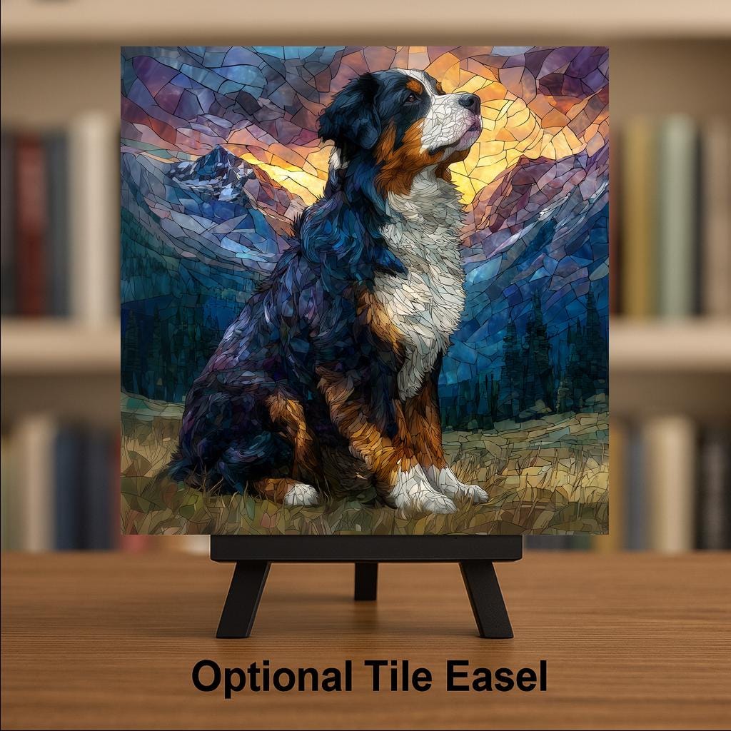 Bernese Mountain Dog Wall Art Ceramic Tile Stained Glass Style Dog Lover Gift Nature Decor Gift for Her