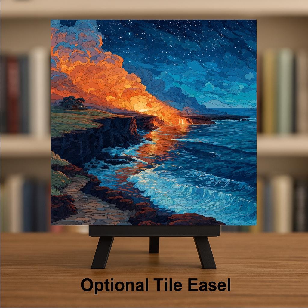 Hawaii Volcanoes Wall Art Ceramic Tile Hawaii Gift National Park Decor Lava Flow Nature Art Place Identity Tropical Gift