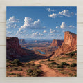 Canyonlands National Park Utah ceramic tile wall art showing vast canyon labyrinth from Island in the Sky with Colorado and Green Rivers far below, deep red sandstone mesas stretching to the horizon at golden hour