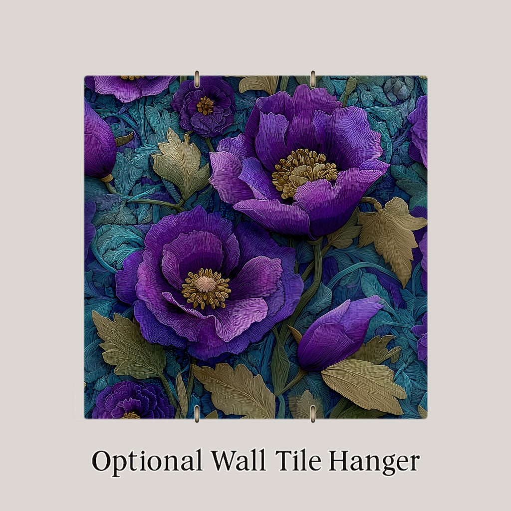 Violet Wall Art Ceramic Tile Art Nouveau Gift William Morris Style Botanical Floral Decor Violet Lover Nature Gift