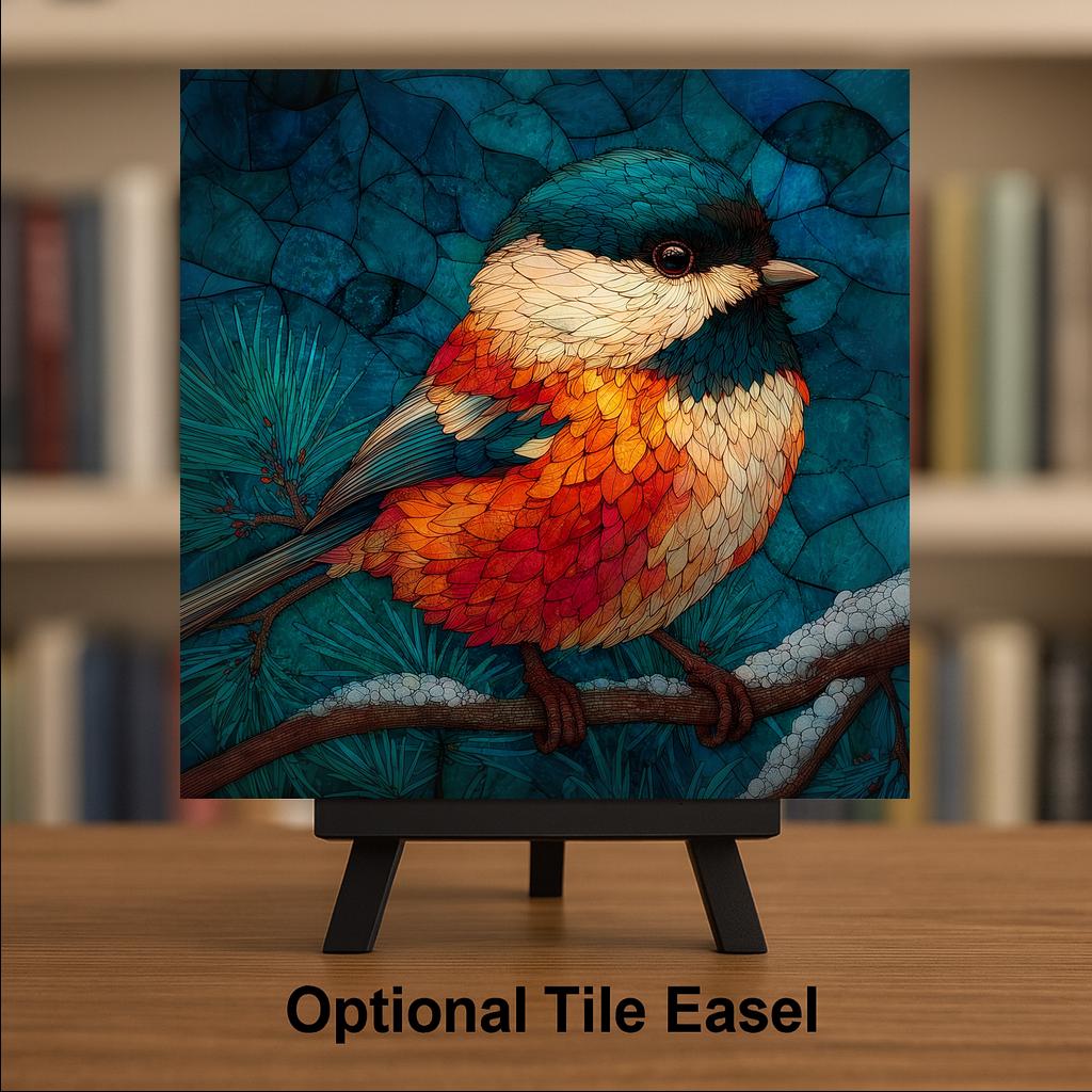 Chickadee Wall Art Ceramic Tile Stained Glass Style Birdwatcher Gift Memorial Bird Art Woodland Nature Sympathy Gift