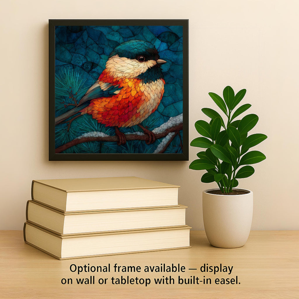 Chickadee Wall Art Ceramic Tile Stained Glass Style Birdwatcher Gift Memorial Bird Art Woodland Nature Sympathy Gift