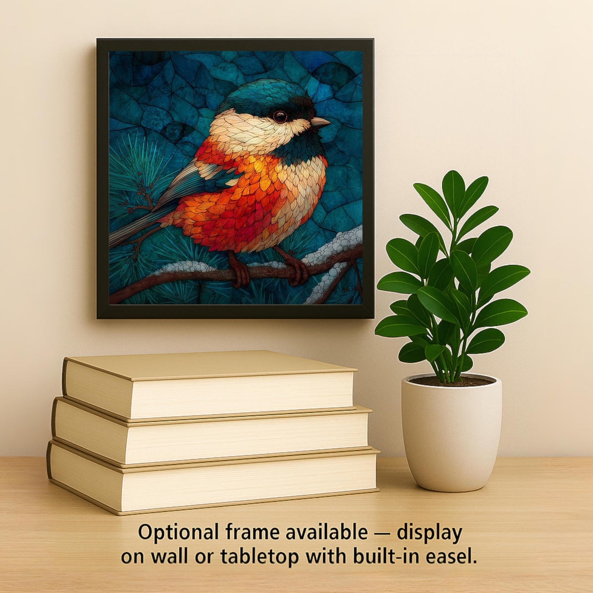 Chickadee Wall Art Ceramic Tile Stained Glass Style Birdwatcher Gift Memorial Bird Art Woodland Nature Sympathy Gift