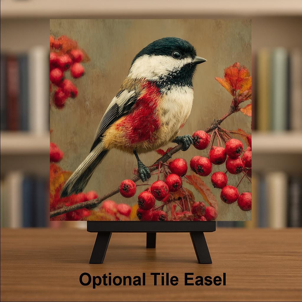 Chickadee Wall Art Ceramic Tile State Bird Gift Massachusetts Decor Maine Art Birdwatcher Gift Place Identity Nature