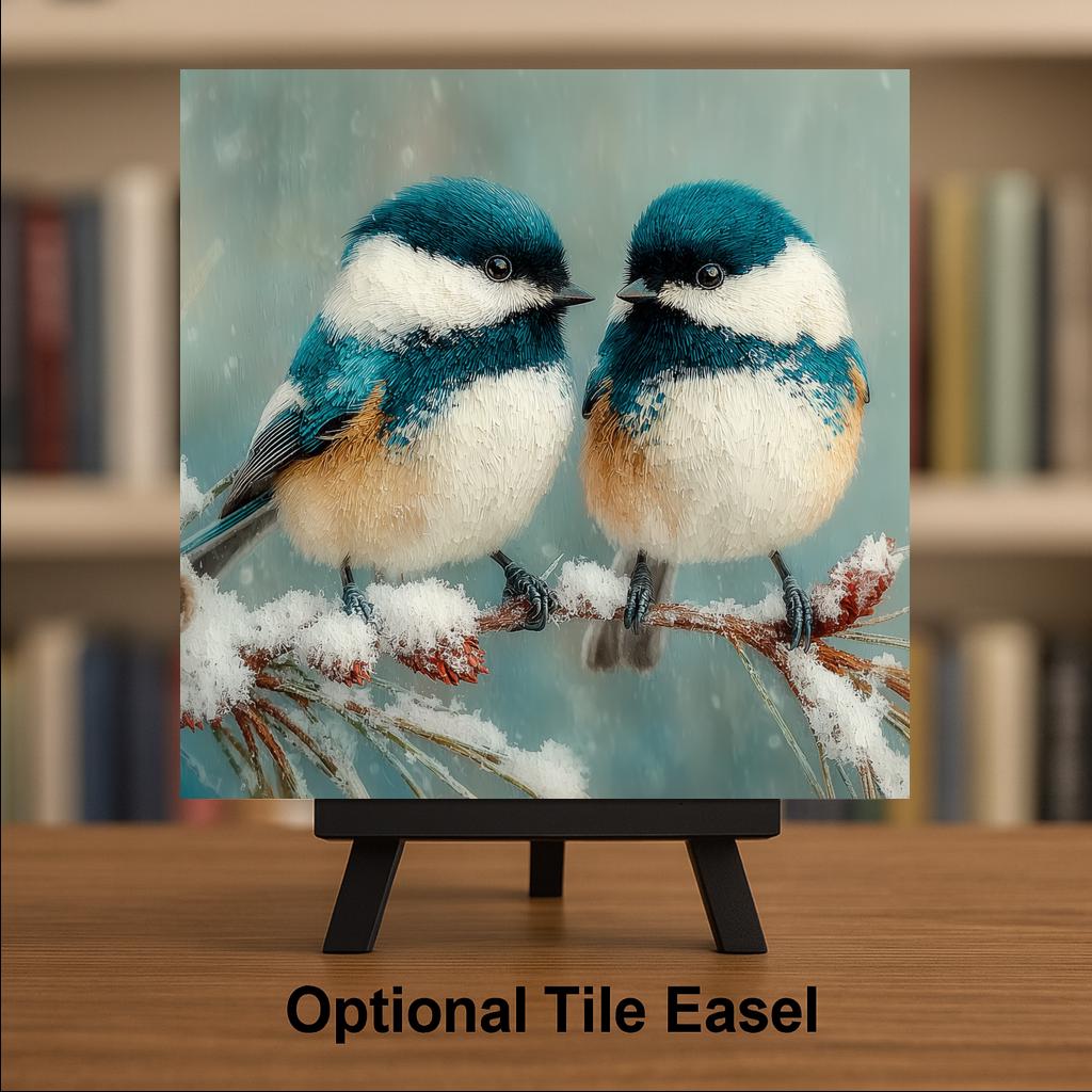 Chickadee Wall Art Ceramic Tile Winter Nature Art Birdwatcher Gift Snow Branch Decor Bird Lover Cabin Nature Gift