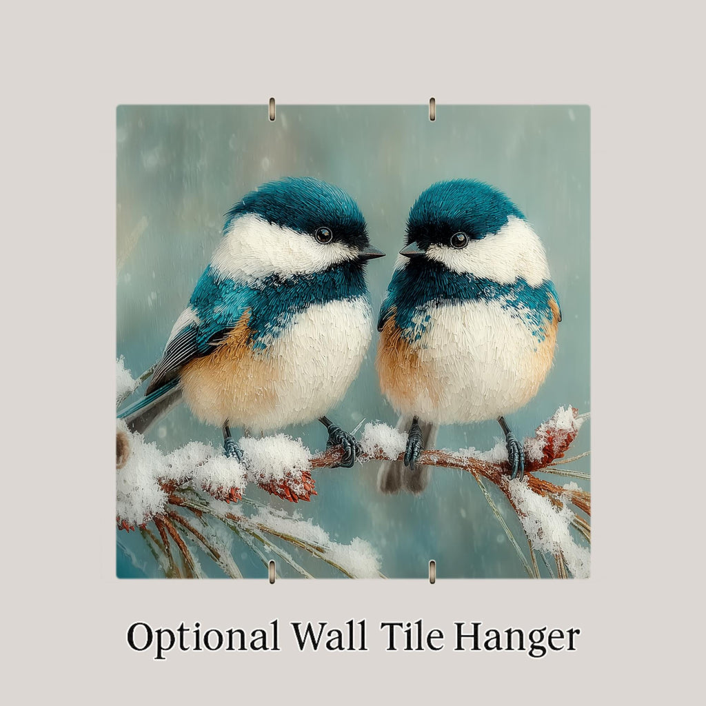 Chickadee Wall Art Ceramic Tile Winter Nature Art Birdwatcher Gift Snow Branch Decor Bird Lover Cabin Nature Gift