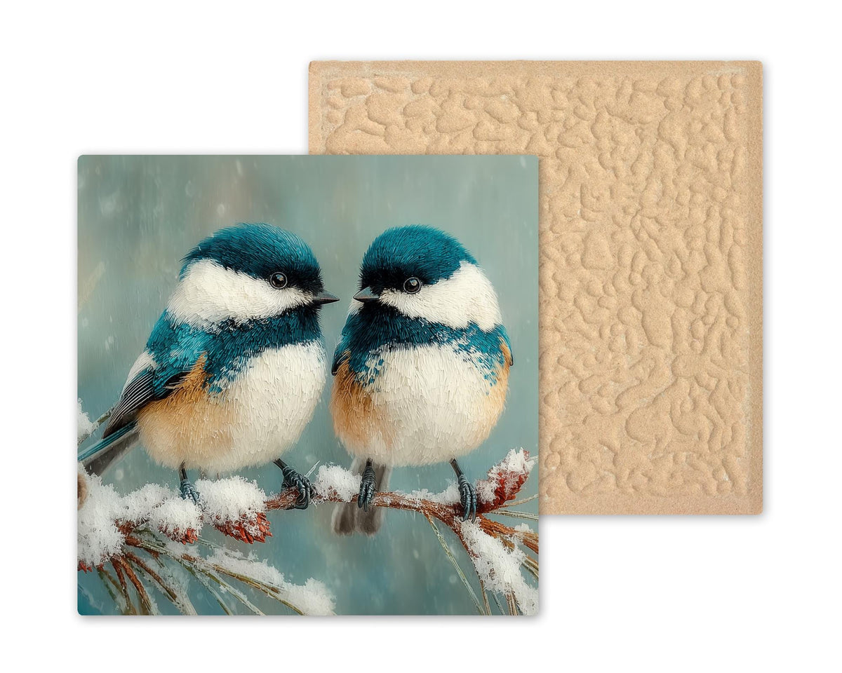 Chickadee Wall Art Ceramic Tile Winter Nature Art Birdwatcher Gift Snow Branch Decor Bird Lover Cabin Nature Gift