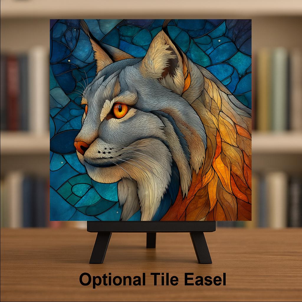 Lynx Wall Art Ceramic Tile Stained Glass Style Wildlife Gift Woodland Nature Art Wild Cat Decor Cabin Nature Gift