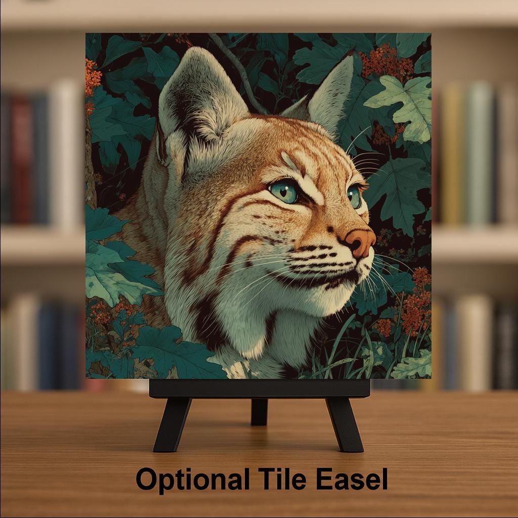 Bobcat Wall Art Ceramic Tile Woodland Gift Wildlife Nature Art Cabin Decor Wild Cat Lover Nature Gift Southwest