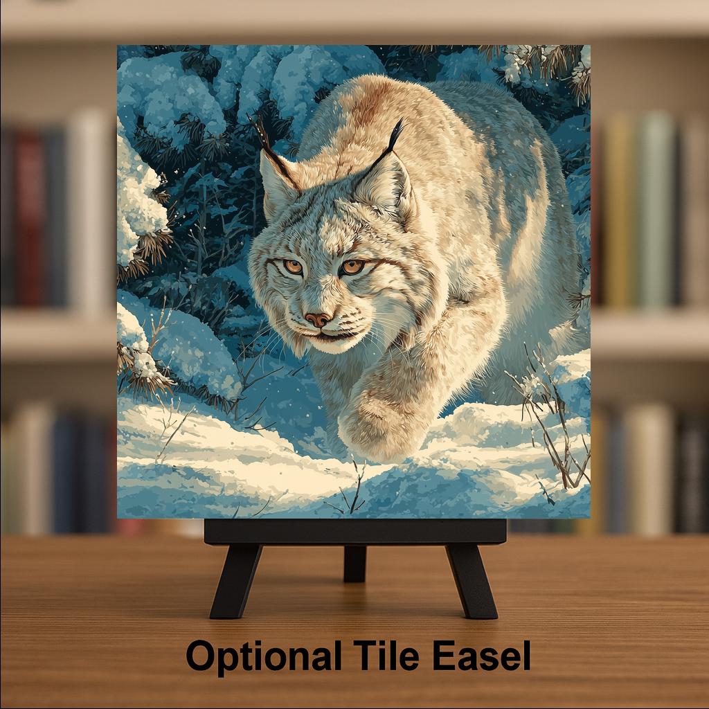 Lynx Wall Art Ceramic Tile Winter Wildlife Gift Snow Forest Decor Wild Cat Nature Art Woodland Cabin Nature Gift