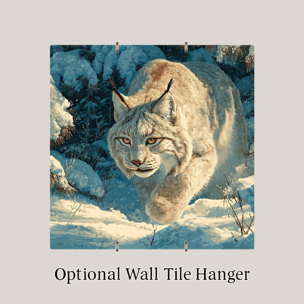 Lynx Wall Art Ceramic Tile Winter Wildlife Gift Snow Forest Decor Wild Cat Nature Art Woodland Cabin Nature Gift