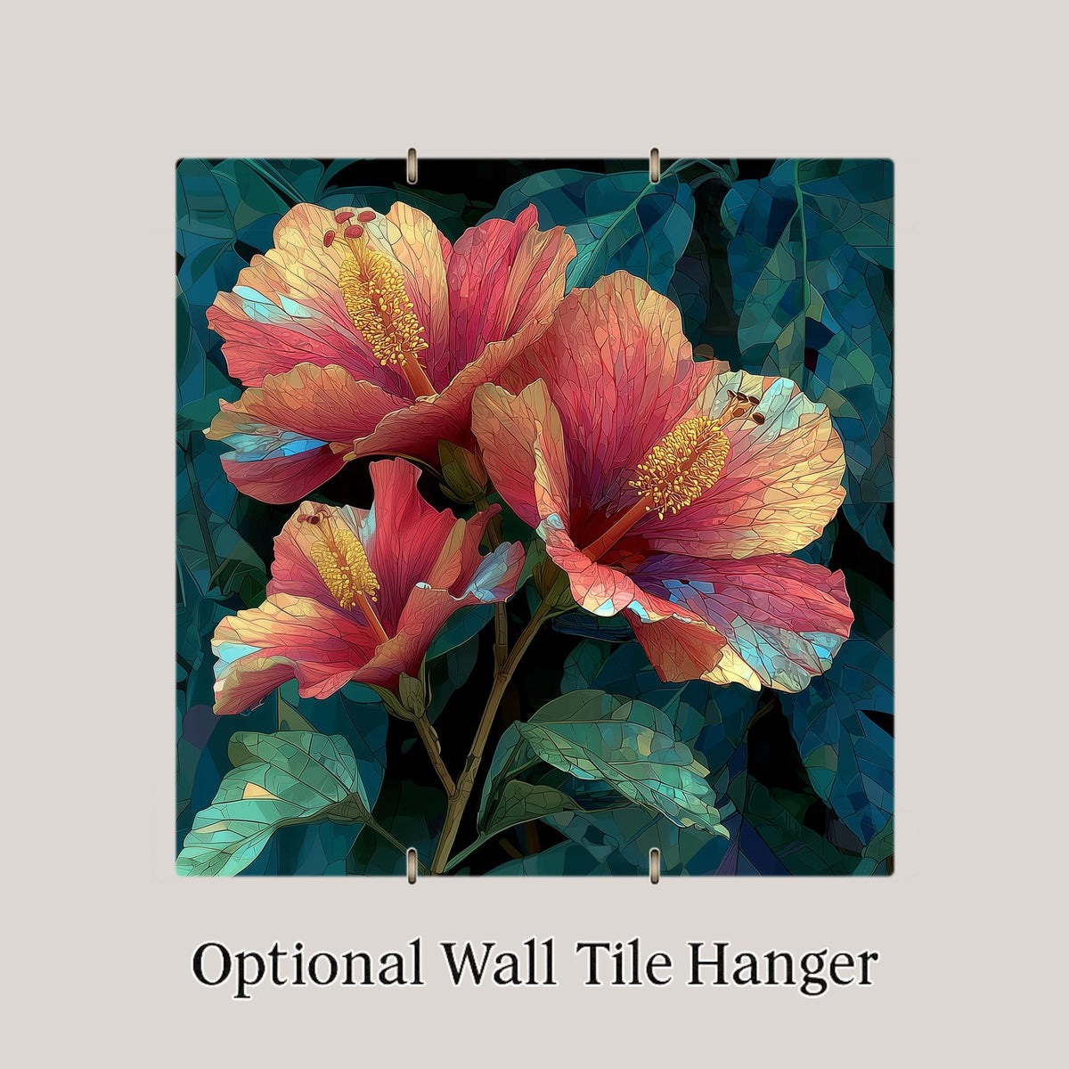 Hibiscus Wall Art Ceramic Tile Stained Glass Style Tropical Gift Floral Decor Hawaiian Nature Art Botanical Gift