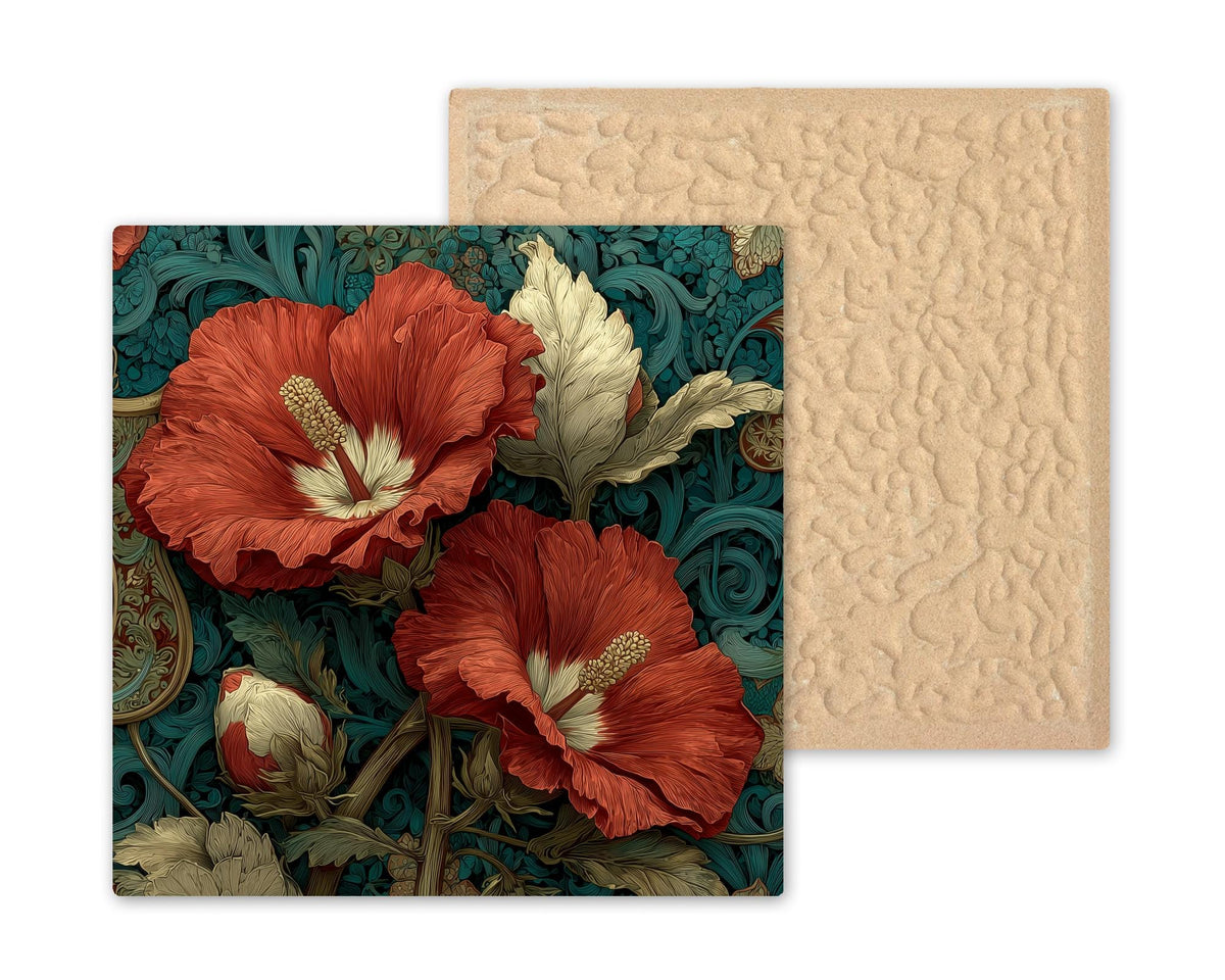 Hibiscus Wall Art Ceramic Tile Art Nouveau Gift Botanical Floral Decor Tropical Nature Art Hibiscus Lover Gift