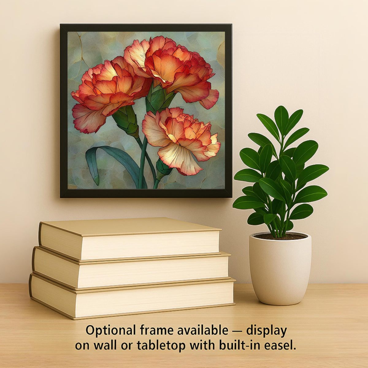 Carnation Ceramic Tile Wall Art Stained Glass Style January Birth Flower Pink Ruffled Blooms Botanical Decor