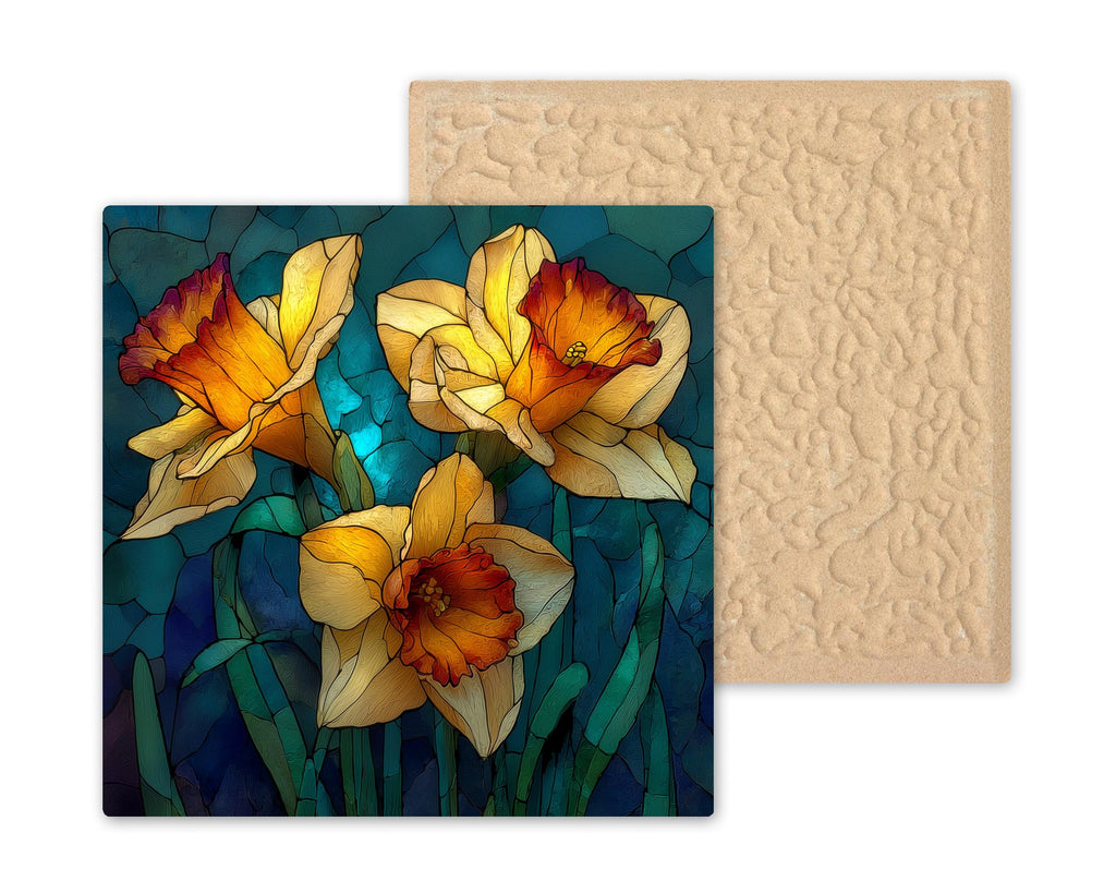 Daffodil Ceramic Tile Wall Art Stained Glass Style March Birth Flower Yellow Spring Blooms Botanical Decor