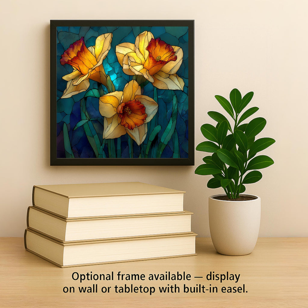 Daffodil Ceramic Tile Wall Art Stained Glass Style March Birth Flower Yellow Spring Blooms Botanical Decor
