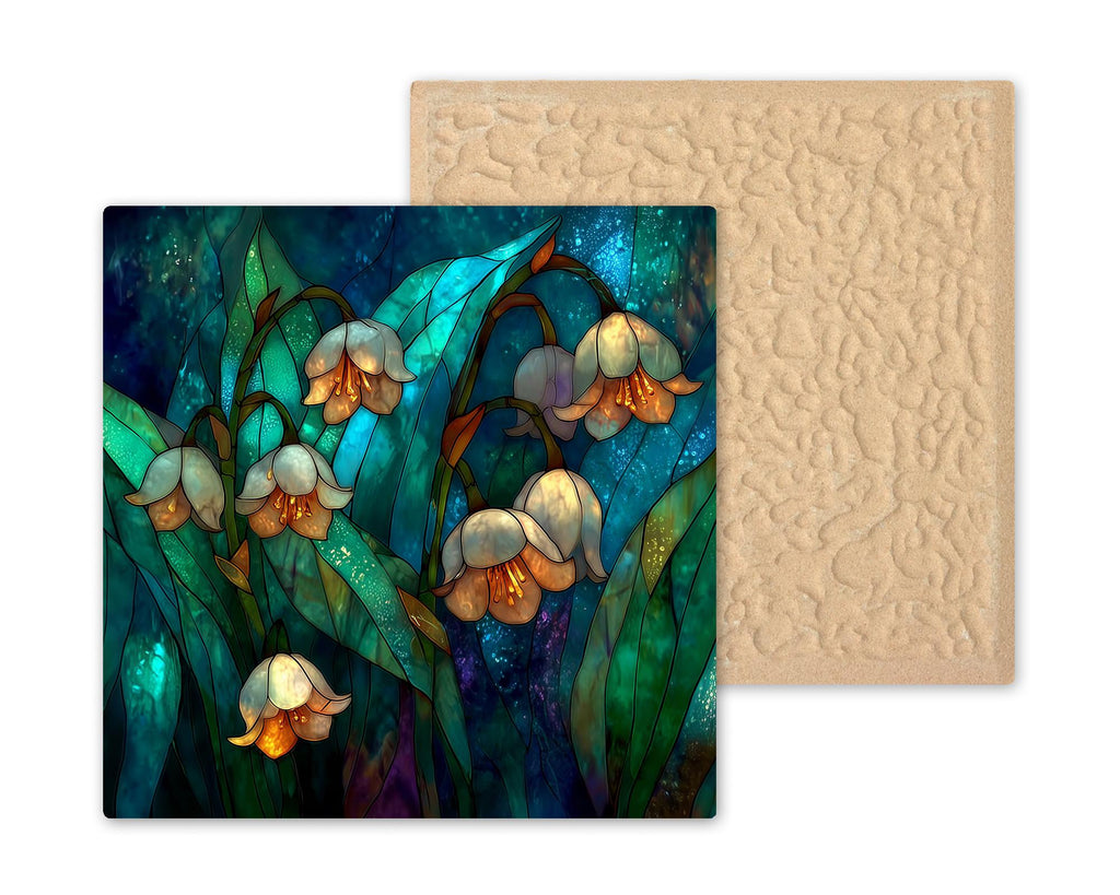 May Birth Flower Ceramic Tile Wall Art Lily of the Valley Stained Glass Style White Bells Spring Botanical Decor