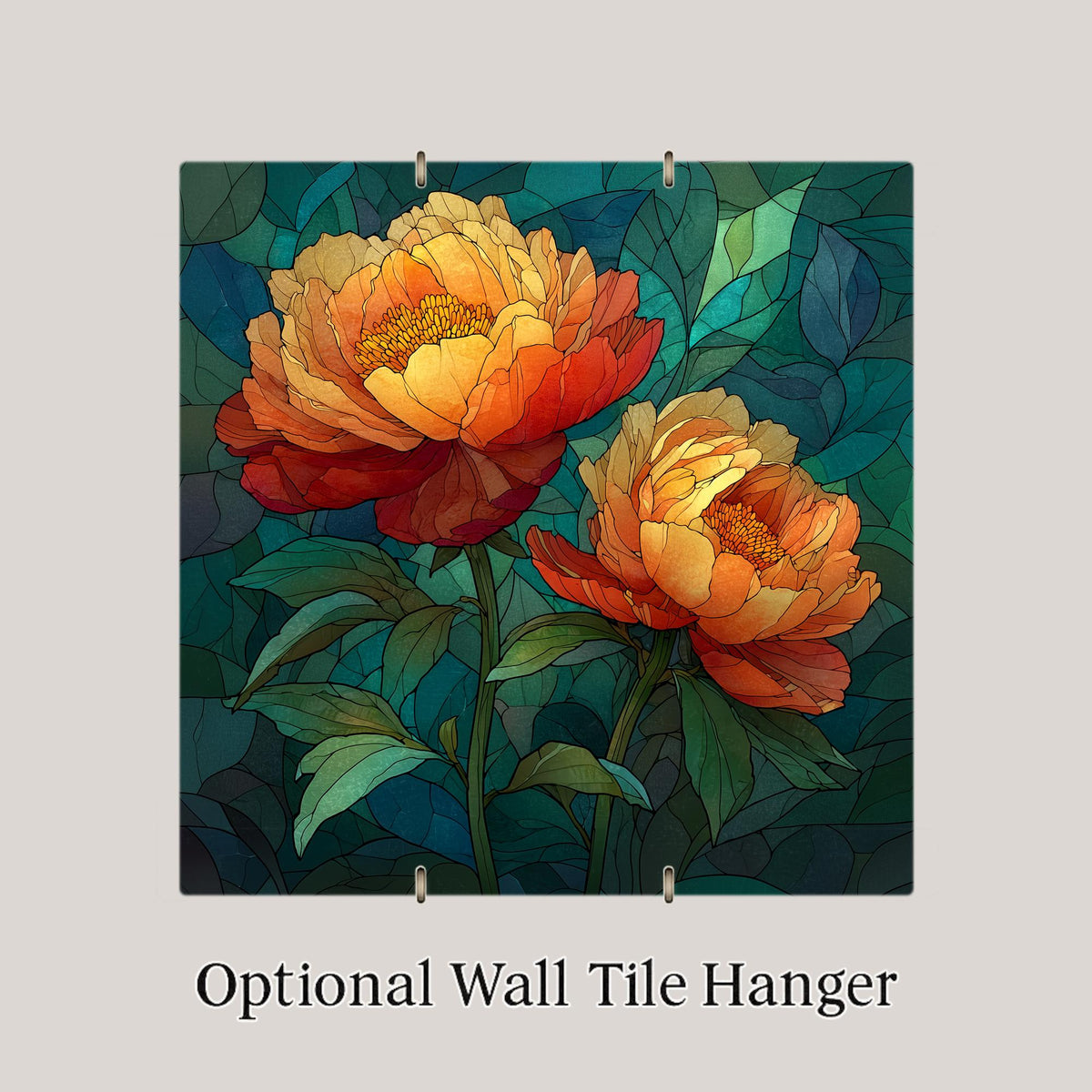 Peony Wall Art Ceramic Tile Stained Glass Style Floral Gift Botanical Decor Garden Lover Nature Art Gift
