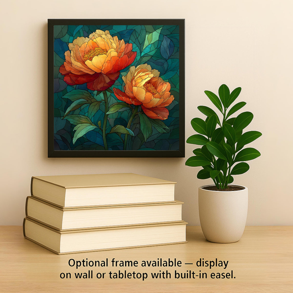 Peony Wall Art Ceramic Tile Stained Glass Style Floral Gift Botanical Decor Garden Lover Nature Art Gift