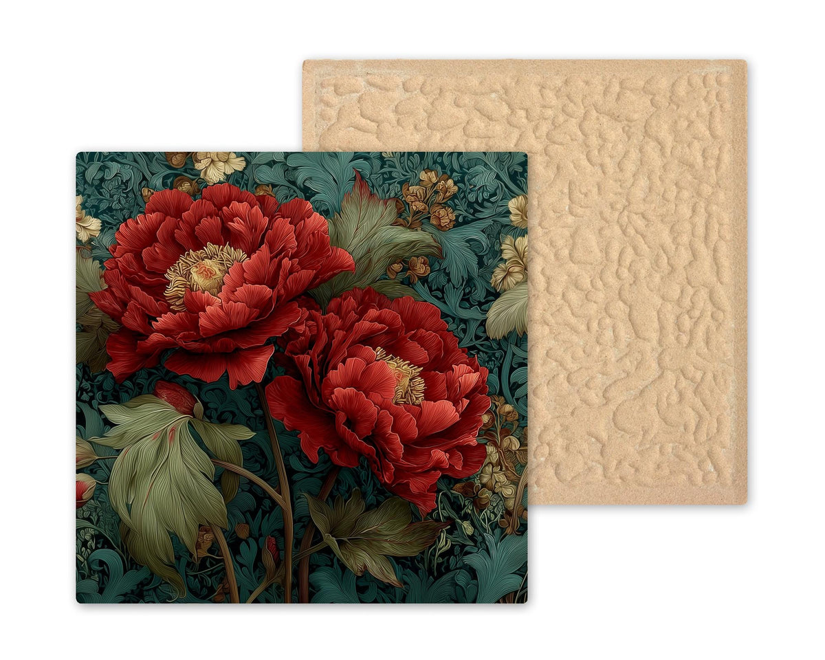 Peony Wall Art Ceramic Tile Art Nouveau Gift William Morris Style Botanical Floral Decor Peony Lover Nature Gift