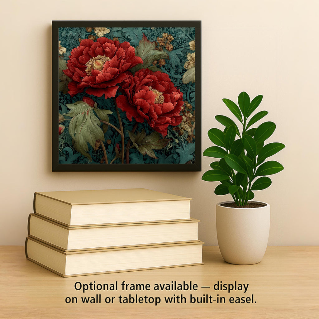 Peony Wall Art Ceramic Tile Art Nouveau Gift William Morris Style Botanical Floral Decor Peony Lover Nature Gift