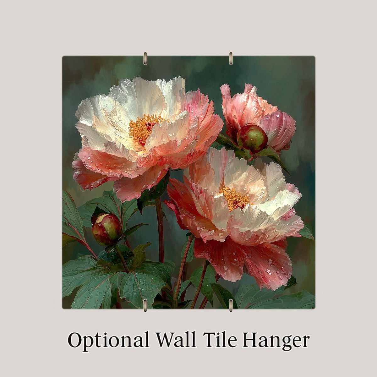 Peony Ceramic Tile Wall Art June Birth Flower Pink Cottage Garden Blooms Botanical Floral Nature Decor