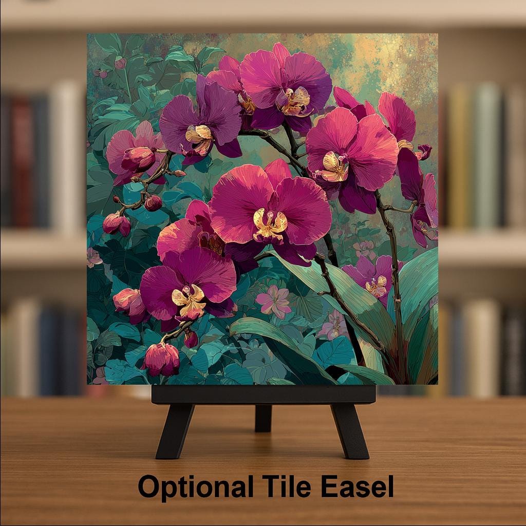 Orchid Wall Art Ceramic Tile Tropical Gift Botanical Floral Decor Exotic Nature Art Orchid Lover Nature Gift