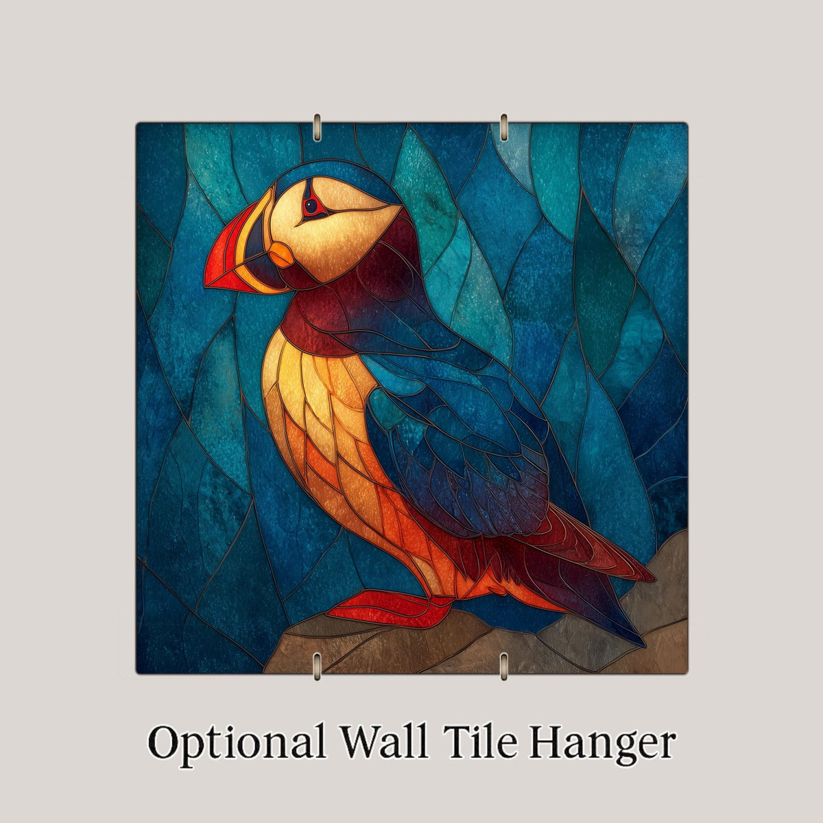 Puffin Wall Art Ceramic Tile Stained Glass Style Coastal Gift Ocean Bird Decor Birdwatcher Nature Art Gift