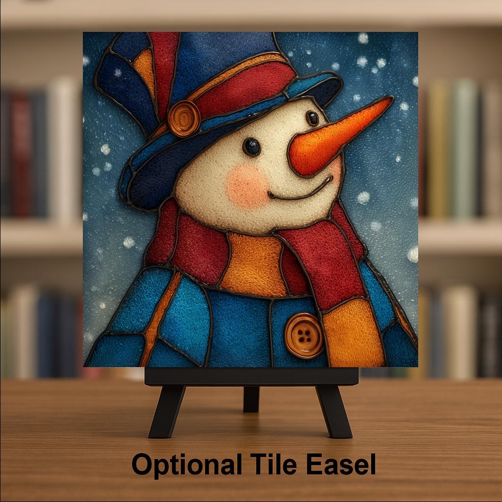 Snowman Wall Art Ceramic Tile Stained Glass Style Christmas Gift Holiday Whimsical Winter Nature Decor Art