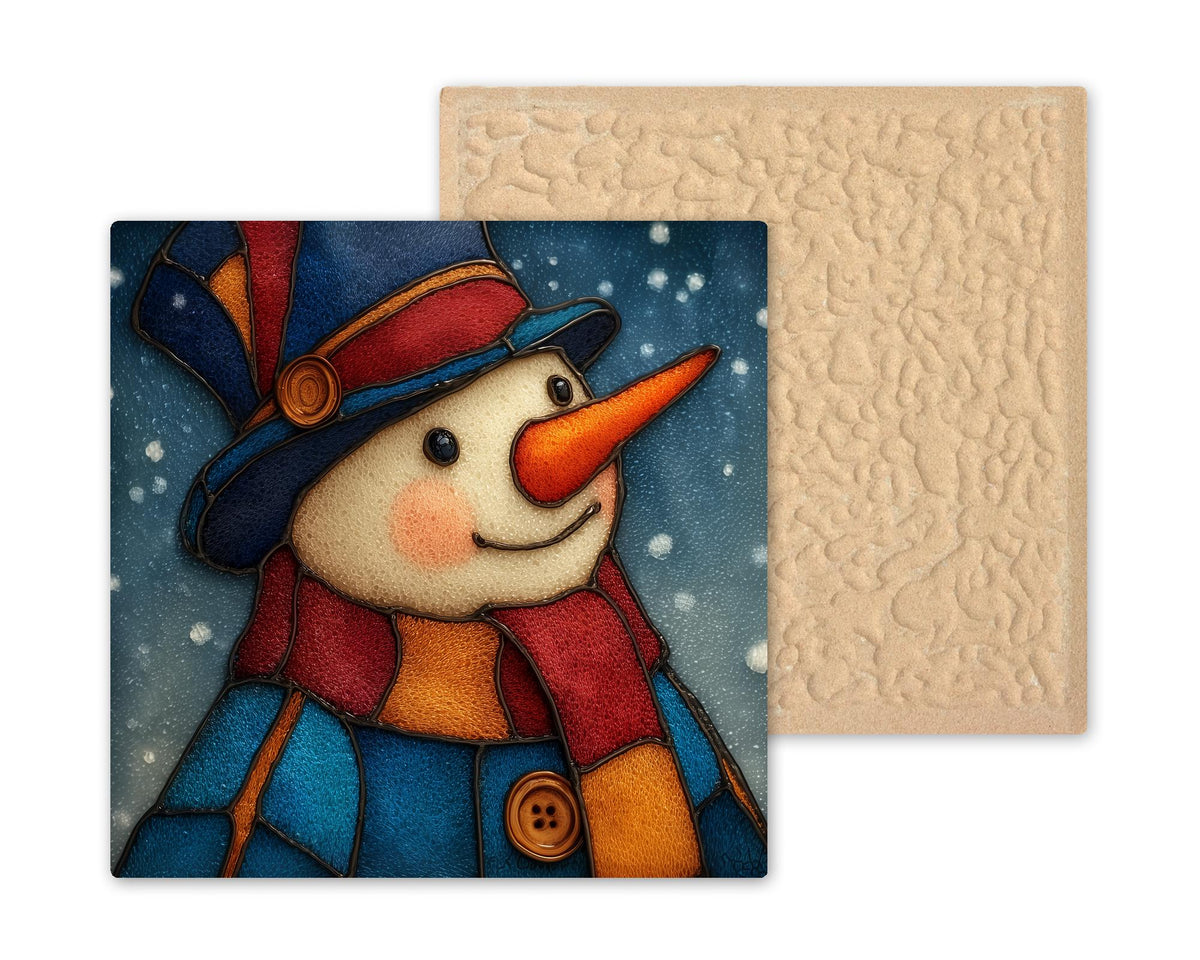 Snowman Wall Art Ceramic Tile Stained Glass Style Christmas Gift Holiday Whimsical Winter Nature Decor Art