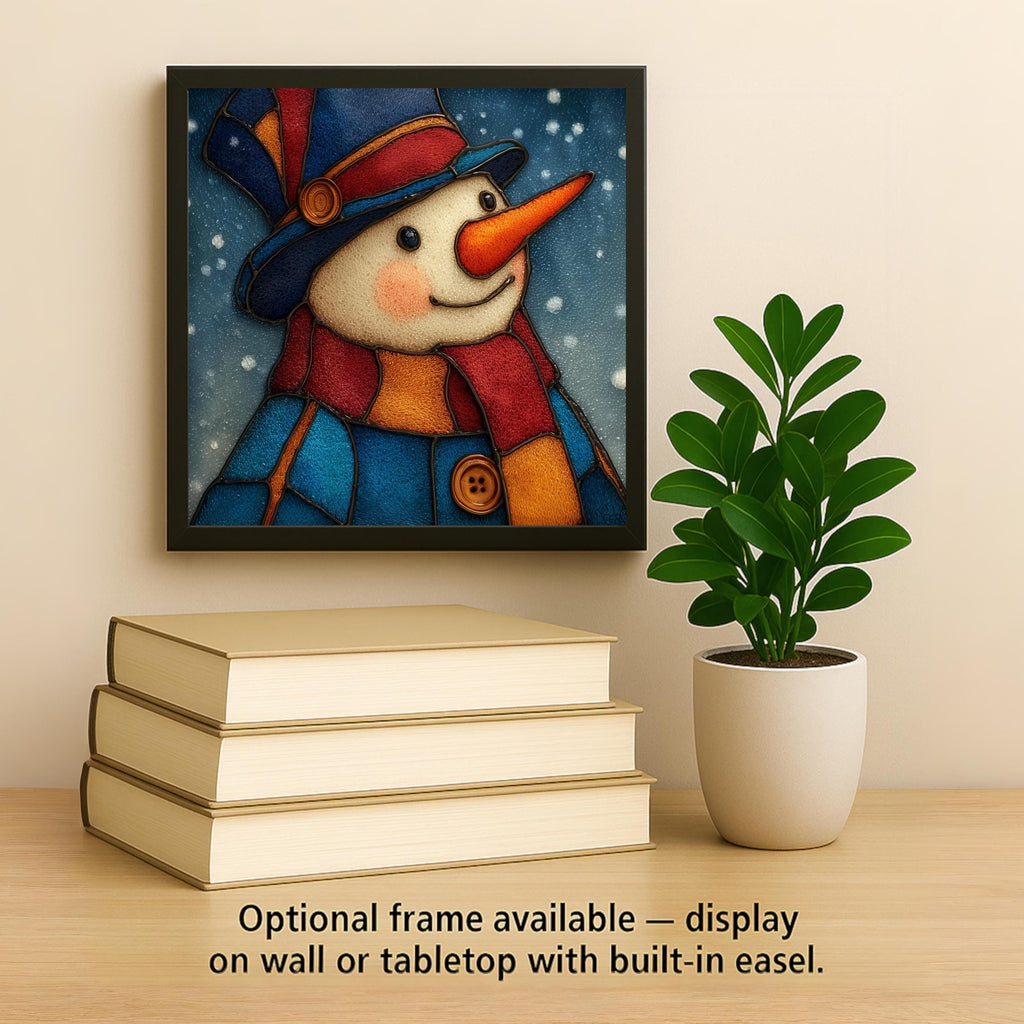 Snowman Wall Art Ceramic Tile Stained Glass Style Christmas Gift Holiday Whimsical Winter Nature Decor Art